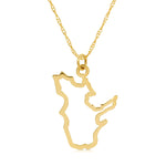 A Quebec pendant necklace in yellow gold on a white background.