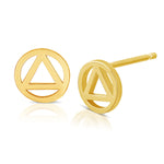 A pair of Charm Studs - Recovery in yellow gold on a white background. 