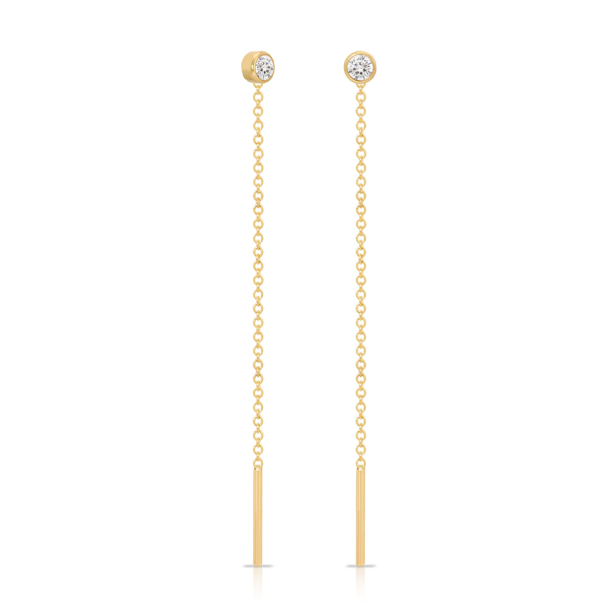 Threader Earrings Diamond in yellow gold on a white background. 