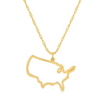 A USA pendant necklace in yellow gold on a white background.