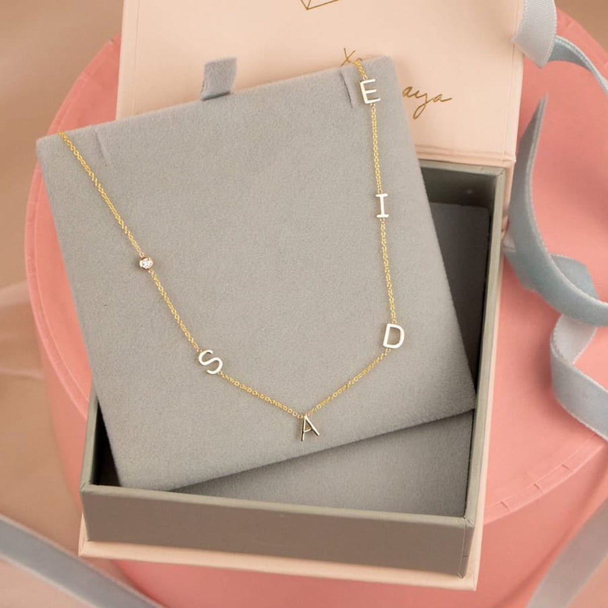 Custom Mixed Gold Necklace 6 Letters | Maya Brenner