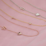 Monogram Necklace with Heart Rose Gold