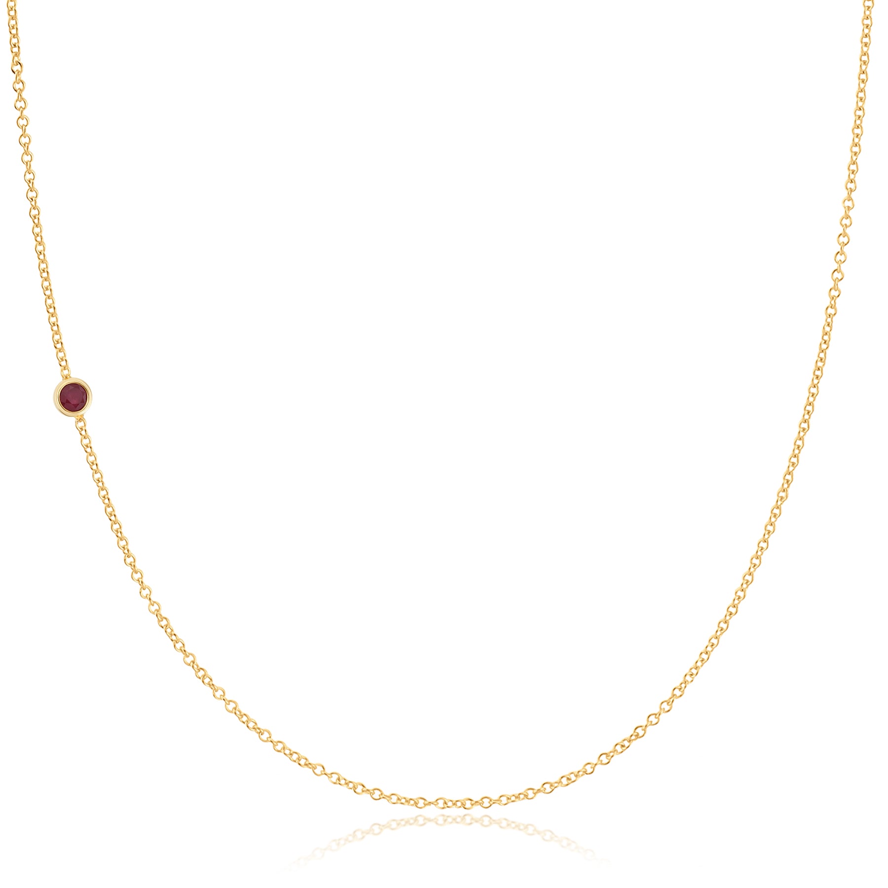 14K Gold Asymmetrical Birthstone Necklace - Ruby (July)
