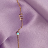 Monogram Necklace with Birthstone - Turquoise