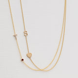 Pavé Monogram Necklace with Birthstone - Garnet