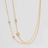 Pavé Monogram Necklace with Birthstone - Pink Tourmaline
