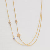 Pavé Monogram Necklace with Birthstone - Tanzanite