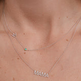 Pavé Monogram Necklace with Birthstone - Emerald