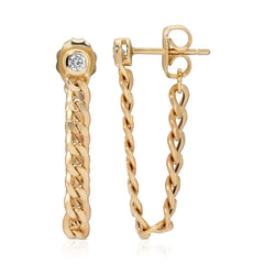 Gold chain earrings on a white background