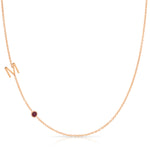 Monogram Necklace with Ruby Birthstone Initial M in Rose Gold | Maya Brenner