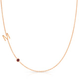 Monogram Necklace with Ruby Birthstone Initial M in Rose Gold | Maya Brenner