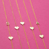 Monogram Necklace with Heart Yellow Gold