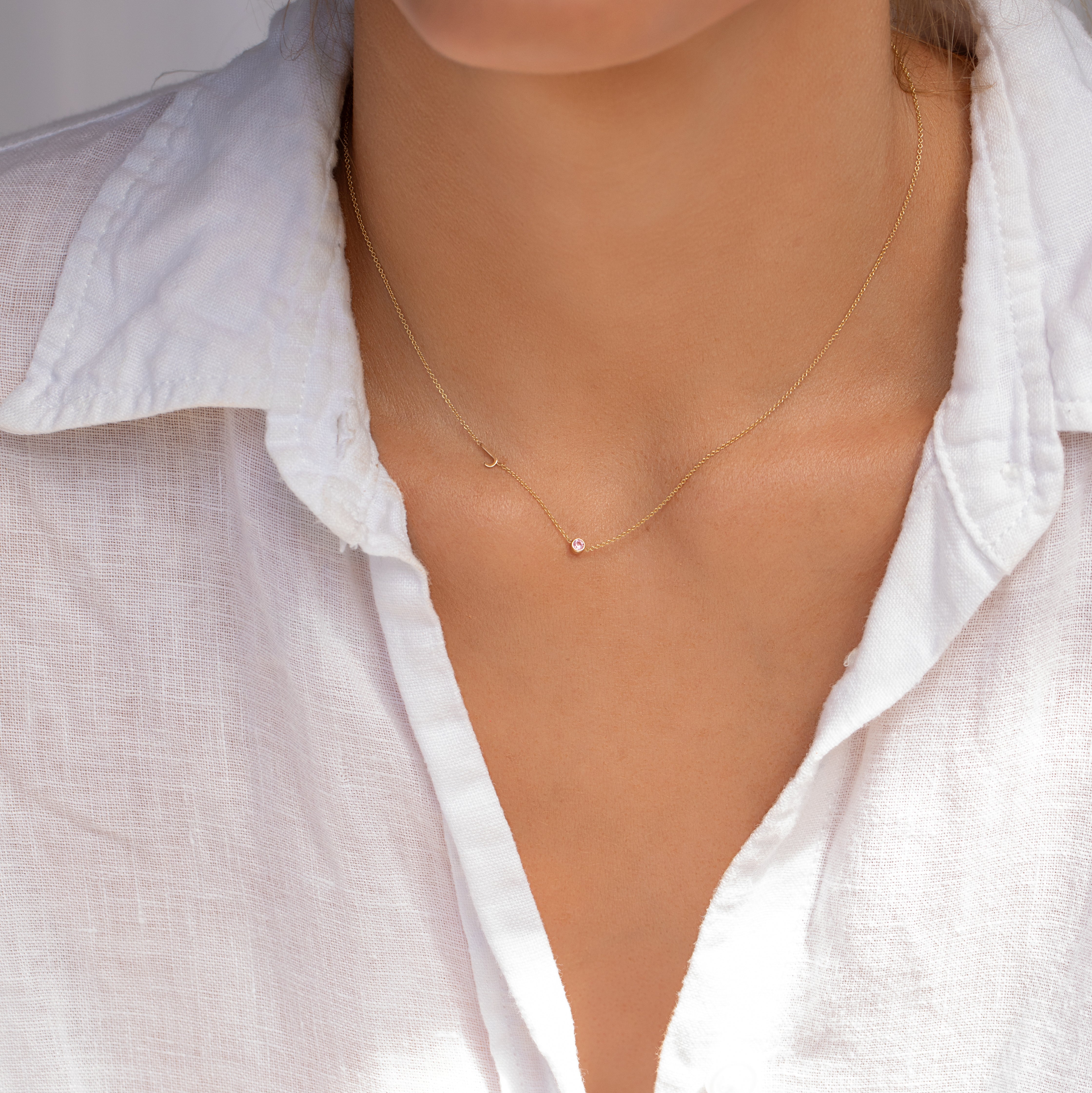 Monogram-Necklace-with-Birthstone-PinkTourmaline