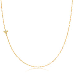 14k Gold Asymmetrical Charm Necklace - Pavé Cross