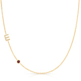 Pavé Monogram Necklace with Birthstone - Ruby