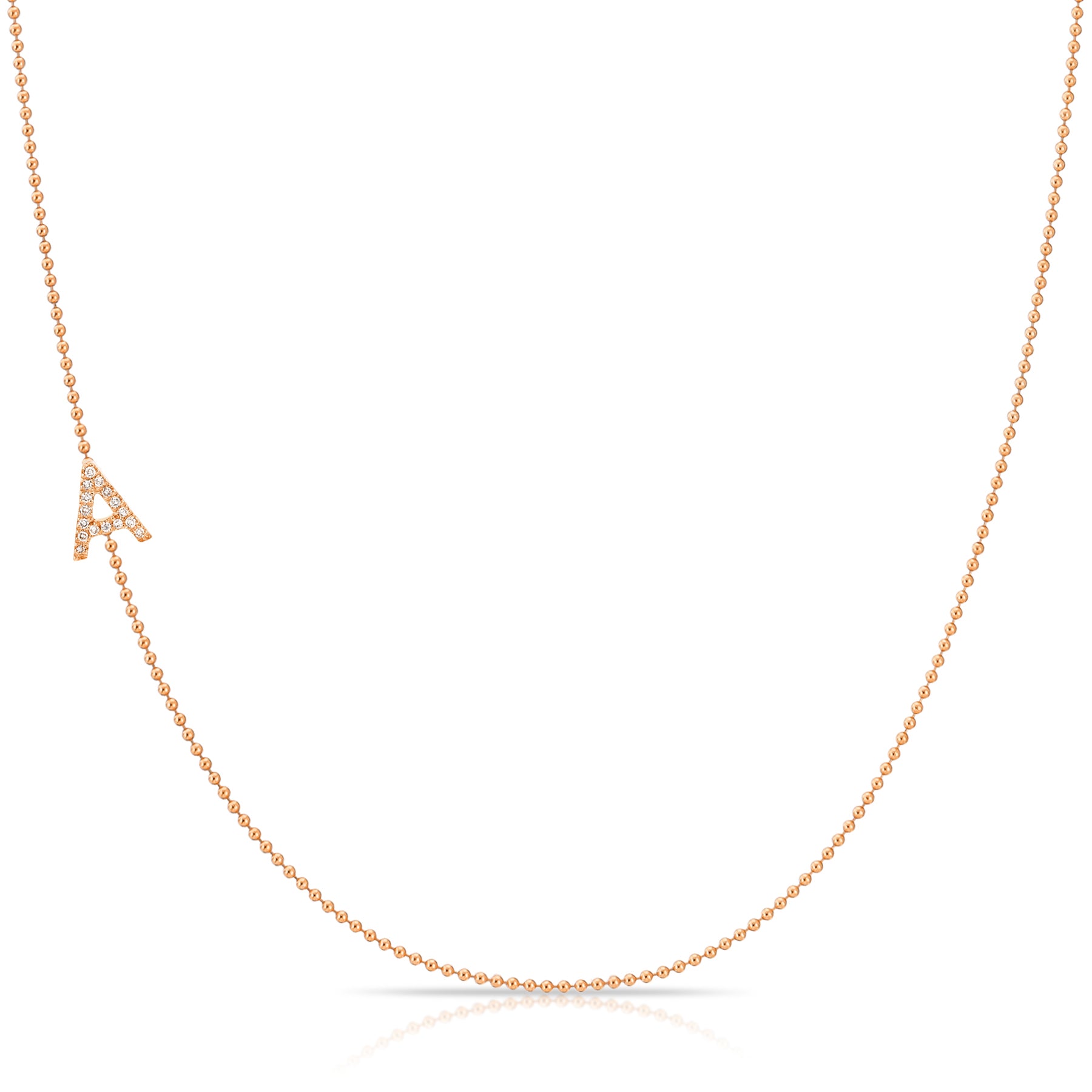 14K Rose Gold Pavé Diamond Initial Necklace, Letter A – Bead Chain | Maya Brenner
