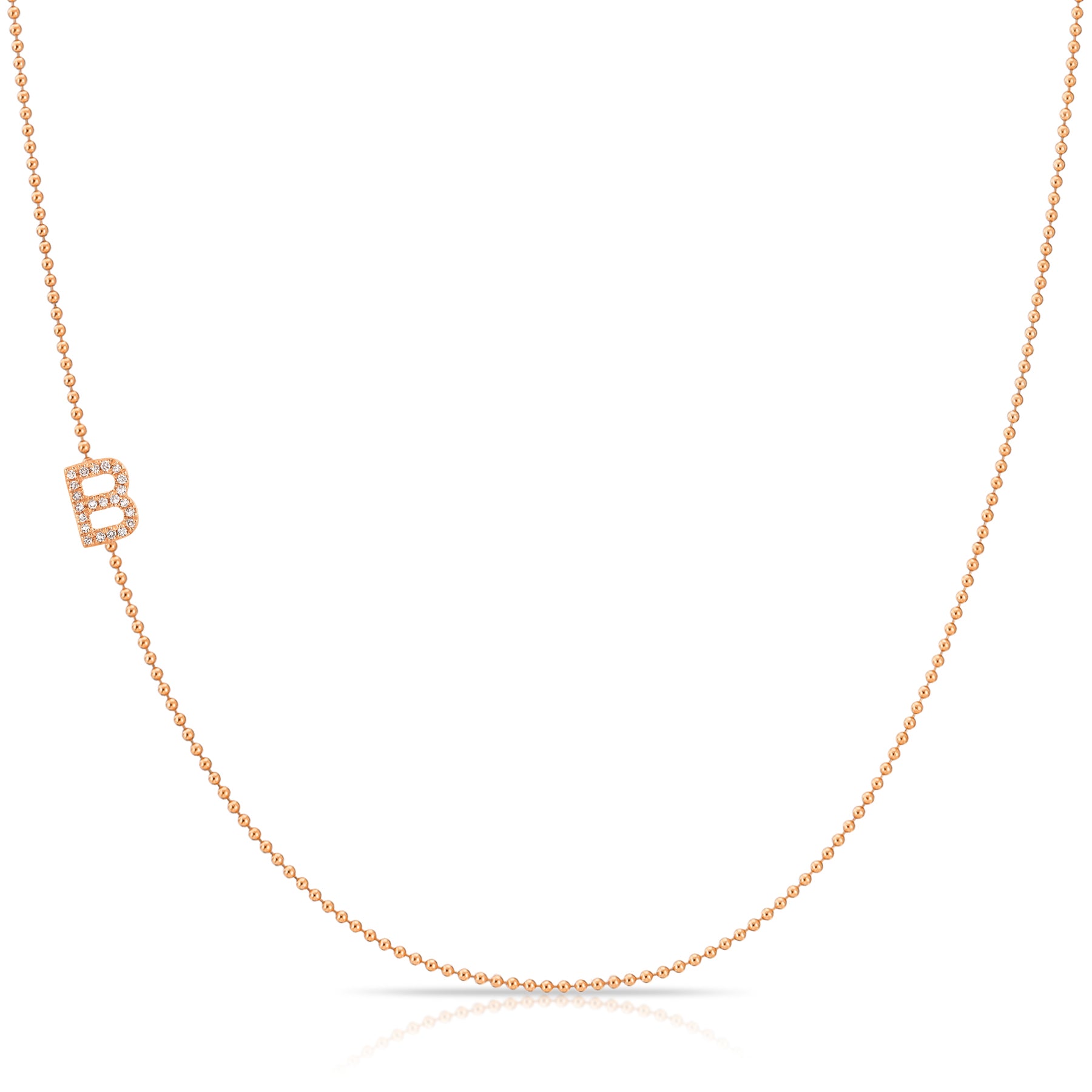14K Rose Gold Pavé Diamond Initial Necklace, Letter B – Bead Chain | Maya Brenner