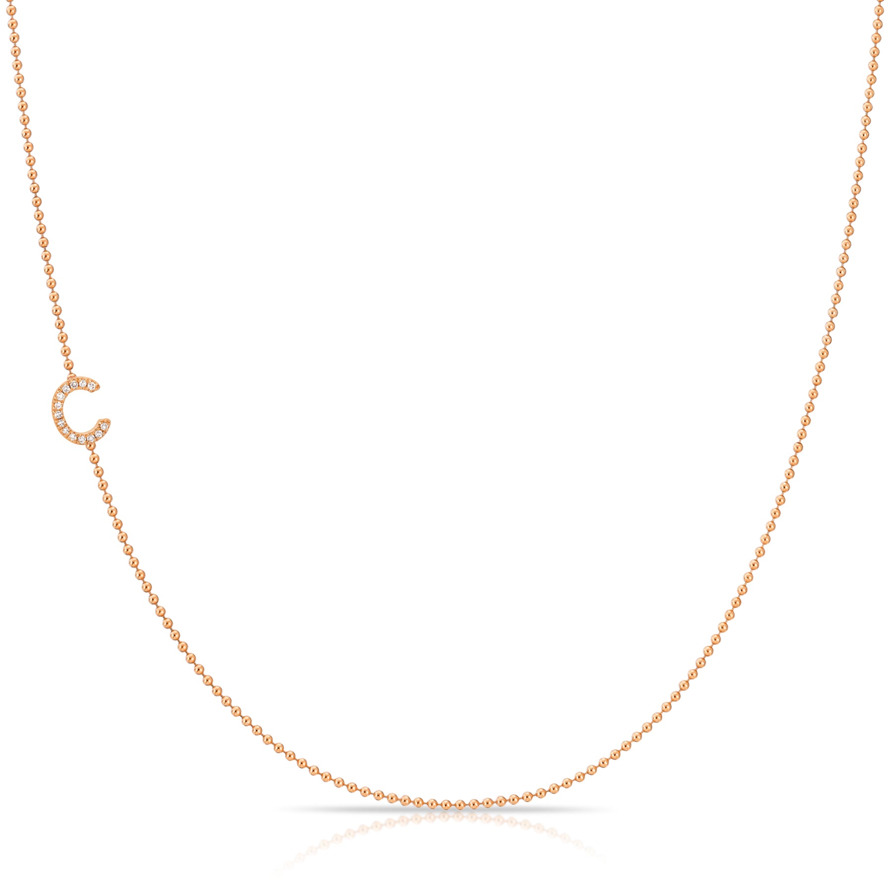 C Pavé Diamond Initial Necklace in 14K Rose Gold on Bead Chain – Maya Brenner