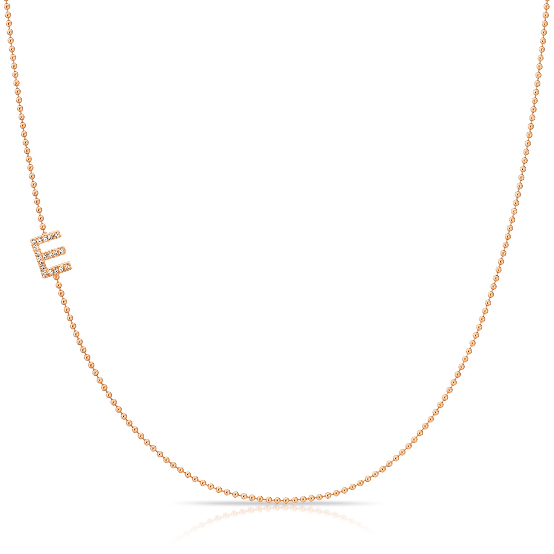 14K Rose Gold Pavé Diamond Initial Necklace, Letter E – Bead Chain | Maya Brenner
