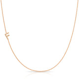 Pavé Diamond Initial Necklace by Maya Brenner – F in 14K Rose Gold on a Bead Chain