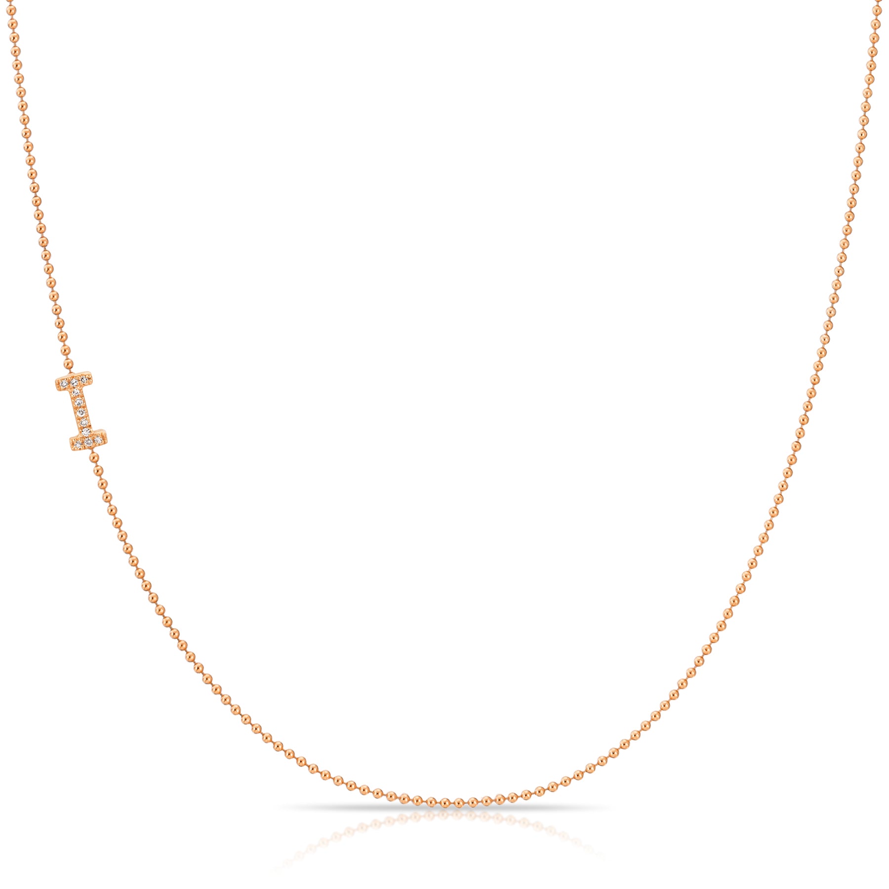 I Pavé Diamond Initial Necklace in 14K Rose Gold on Bead Chain – Maya Brenner