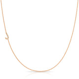 J Pavé Diamond Initial Necklace in 14K Rose Gold on Bead Chain – Maya Brenner