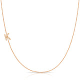 Pavé Diamond Initial Necklace by Maya Brenner – K in 14K Rose Gold on a Bead Chain