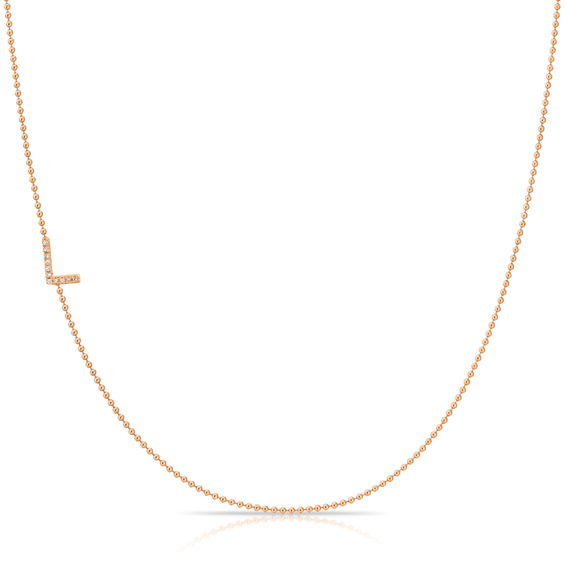14K Rose Gold Pavé Diamond Initial Necklace, Letter L – Bead Chain | Maya Brenner