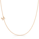 14K Rose Gold Pavé Diamond Initial Necklace, Letter M – Bead Chain | Maya Brenner