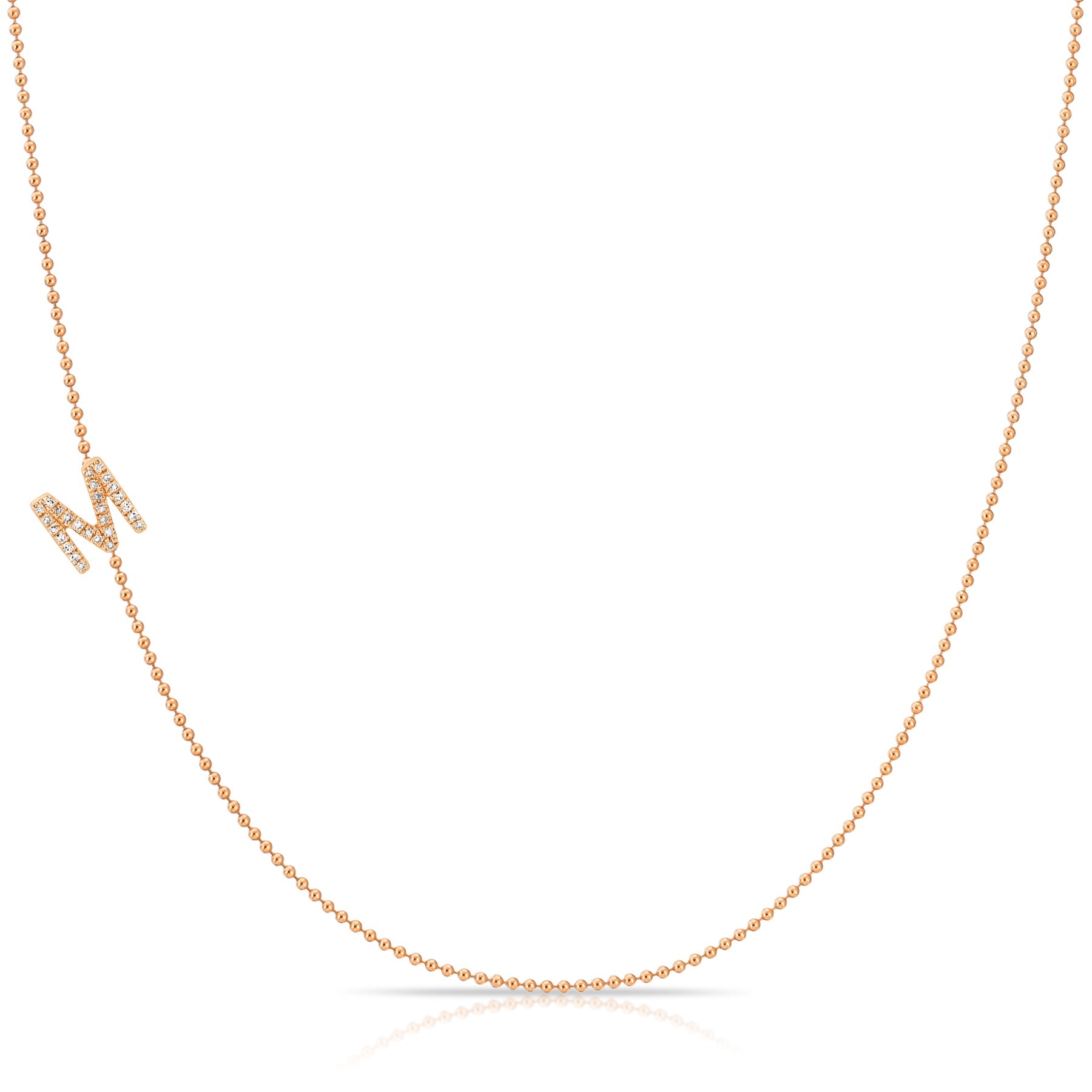 14K Rose Gold Pavé Diamond Initial Necklace, Letter M – Bead Chain | Maya Brenner