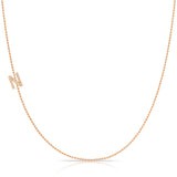 N Pavé Diamond Initial Necklace in 14K Rose Gold on Bead Chain – Maya Brenner