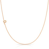 Pavé Diamond Initial Necklace by Maya Brenner – P in 14K Rose Gold on a Bead Chain