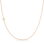 Maya Brenner Pavé Diamond Initial Necklace – T Charm in 14K Rose Gold, Bead Chain