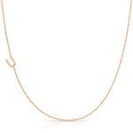 U Pavé Diamond Initial Necklace in 14K Rose Gold on Bead Chain – Maya Brenner