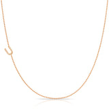 U Pavé Diamond Initial Necklace in 14K Rose Gold on Bead Chain – Maya Brenner