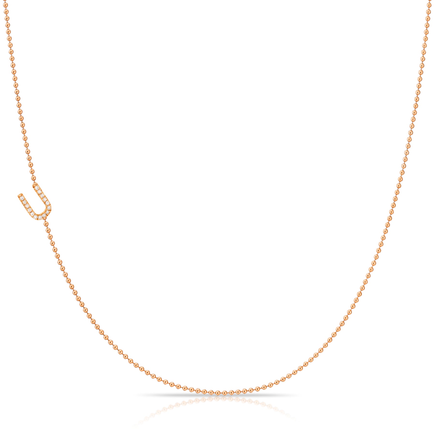 U Pavé Diamond Initial Necklace in 14K Rose Gold on Bead Chain – Maya Brenner