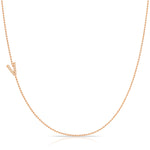 Pavé Diamond Initial Necklace by Maya Brenner – V in 14K Rose Gold on a Bead Chain