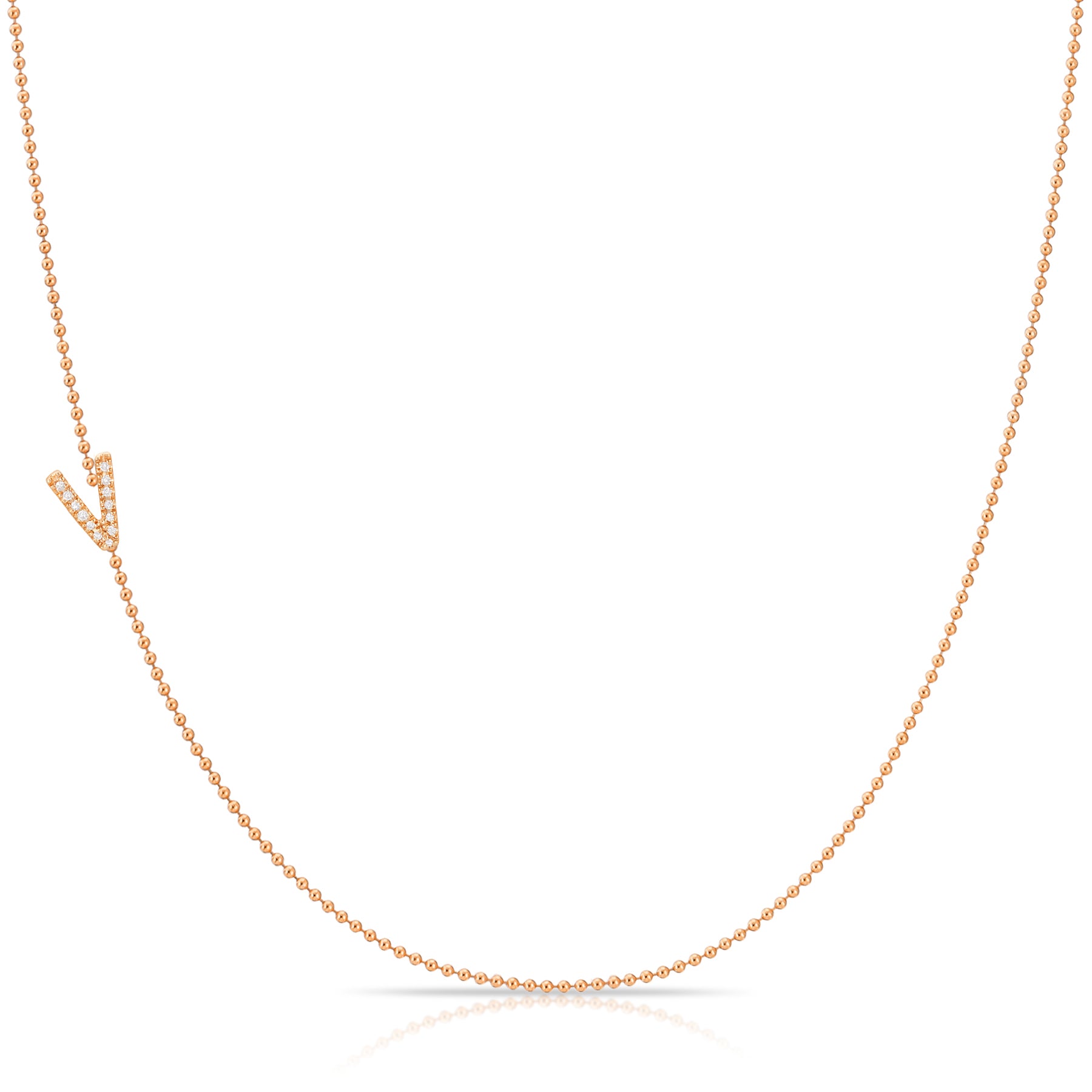 Pavé Diamond Initial Necklace by Maya Brenner – V in 14K Rose Gold on a Bead Chain