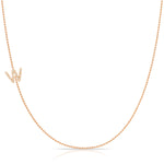 W Pavé Diamond Initial Necklace in 14K Rose Gold on Bead Chain – Maya Brenner