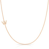 W Pavé Diamond Initial Necklace in 14K Rose Gold on Bead Chain – Maya Brenner