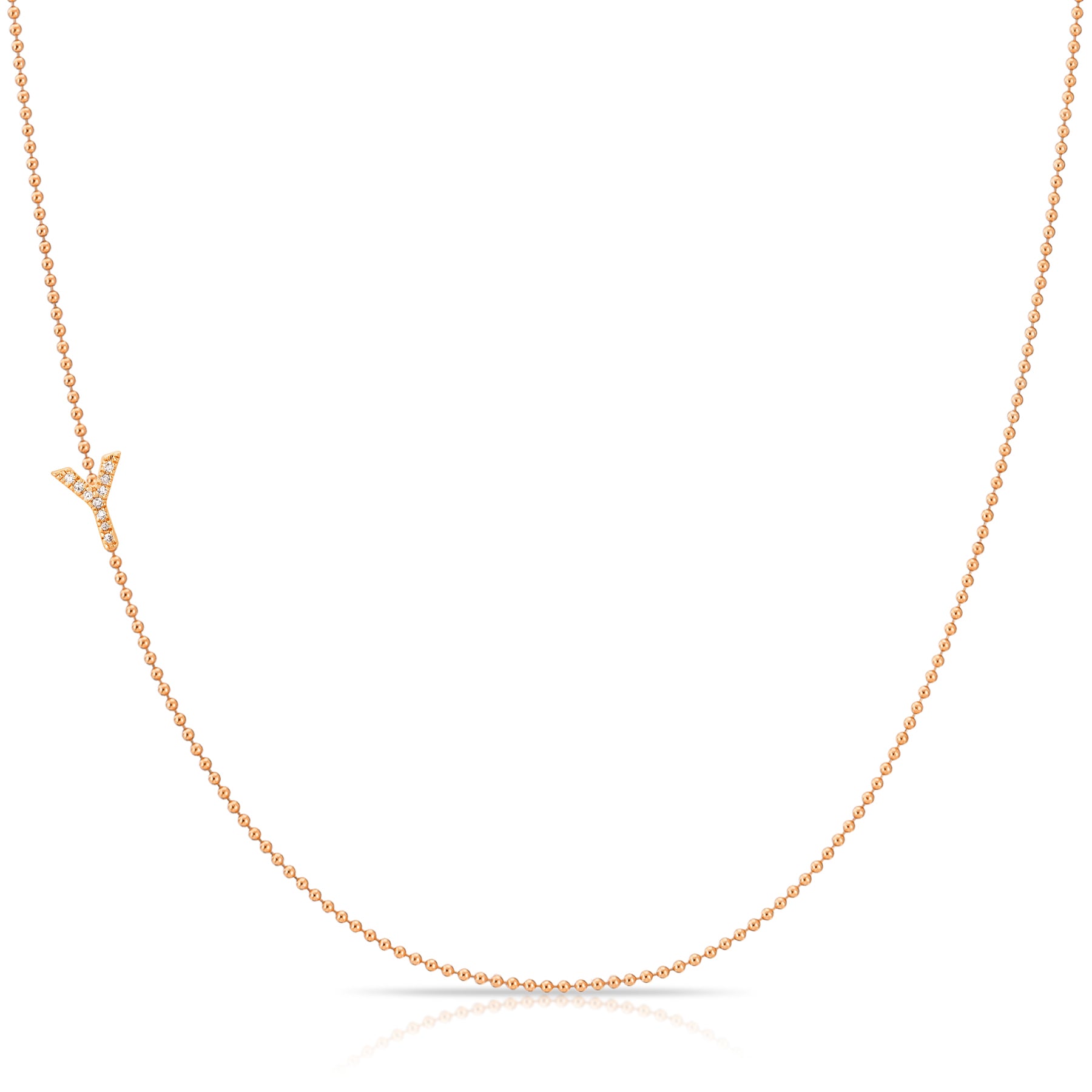 Maya Brenner Pavé Diamond Initial Necklace – Y Charm in 14K Rose Gold, Bead Chain