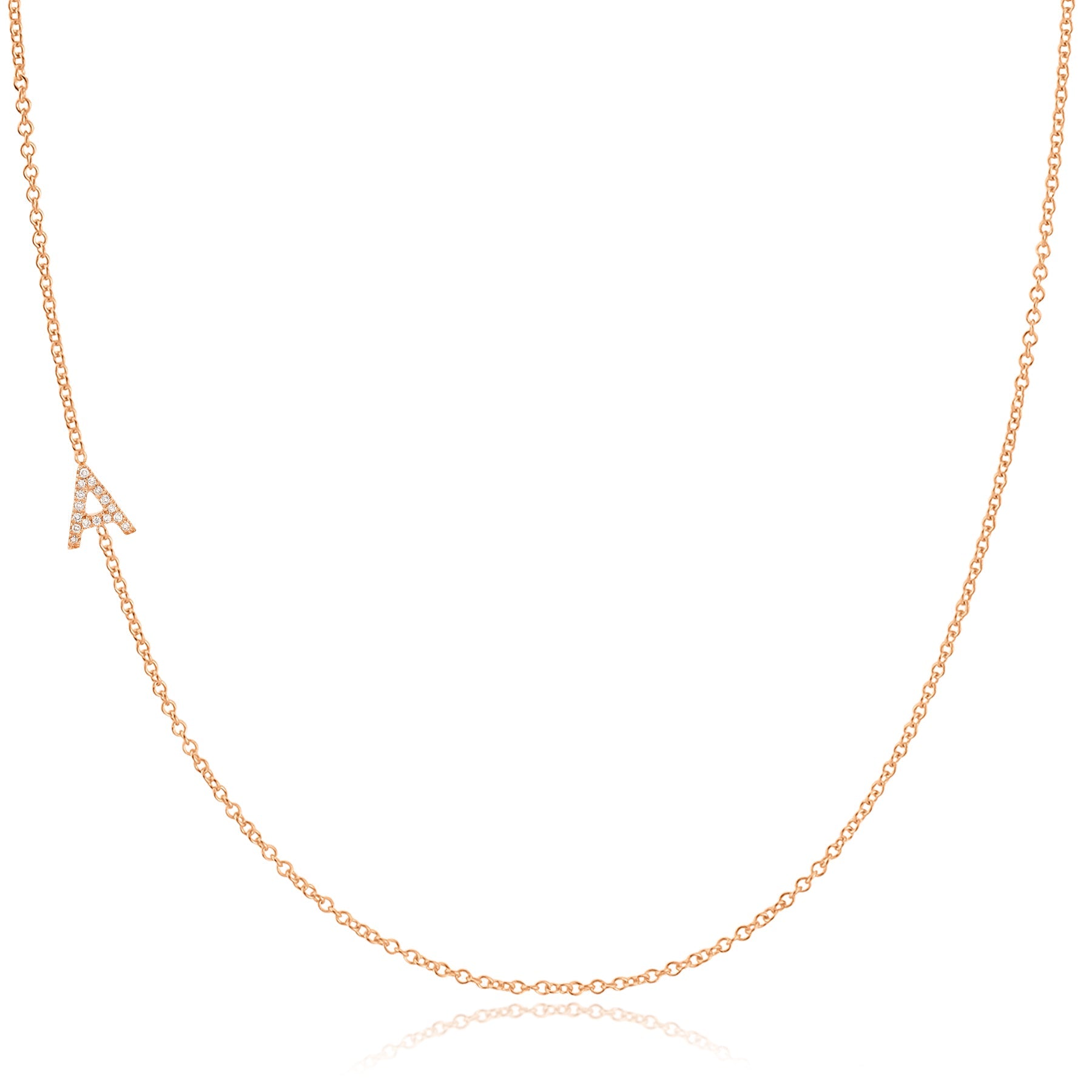 A Pavé Diamond Initial Necklace in 14K Rose Gold on Cable Chain – Maya Brenner