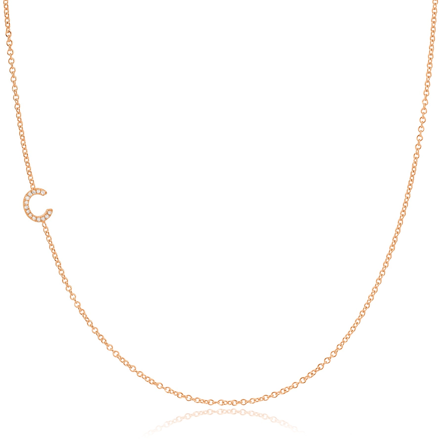 C Pavé Diamond Initial Necklace in 14K Rose Gold on Cable Chain – Maya Brenner