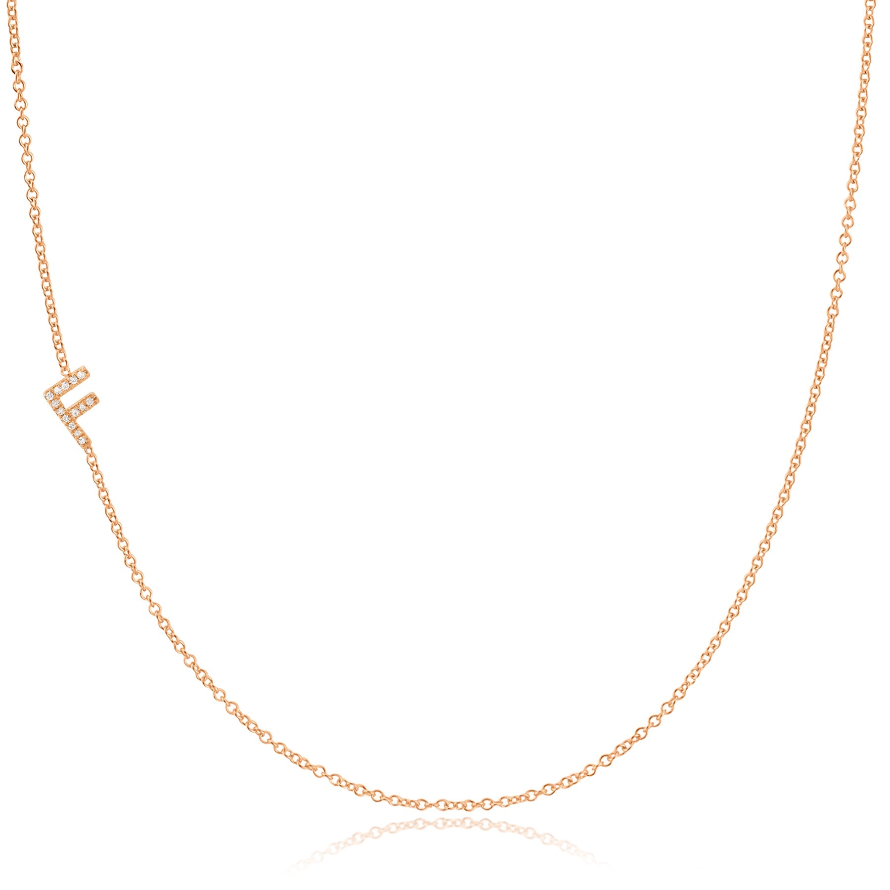 14K Rose Gold Pavé Diamond Initial Necklace, Letter F – Cable Chain | Maya Brenner