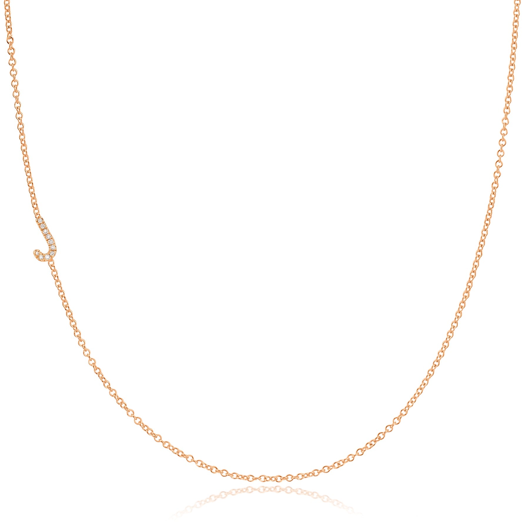 Maya Brenner Pavé Diamond Initial Necklace – J Charm in 14K Rose Gold, Cable Chain