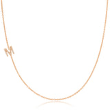 Pavé Diamond Initial Necklace by Maya Brenner – M in 14K Rose Gold on a Cable Chain
