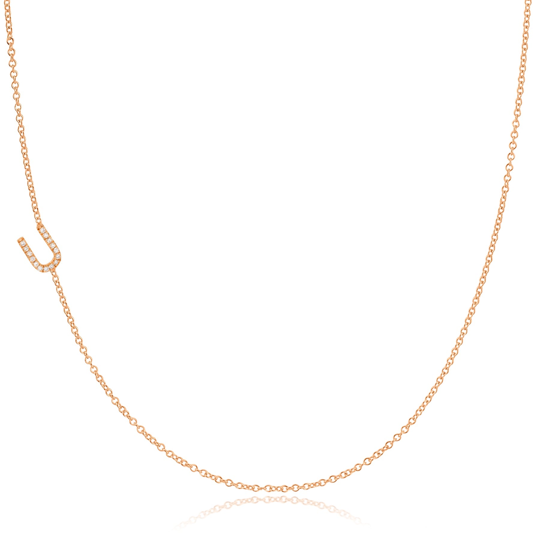 Maya Brenner Pavé Diamond Initial Necklace – U Charm in 14K Rose Gold, Cable Chain
