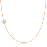 14K Rose Gold Pavé Diamond Initial Necklace, Letter W – Cable Chain | Maya Brenner