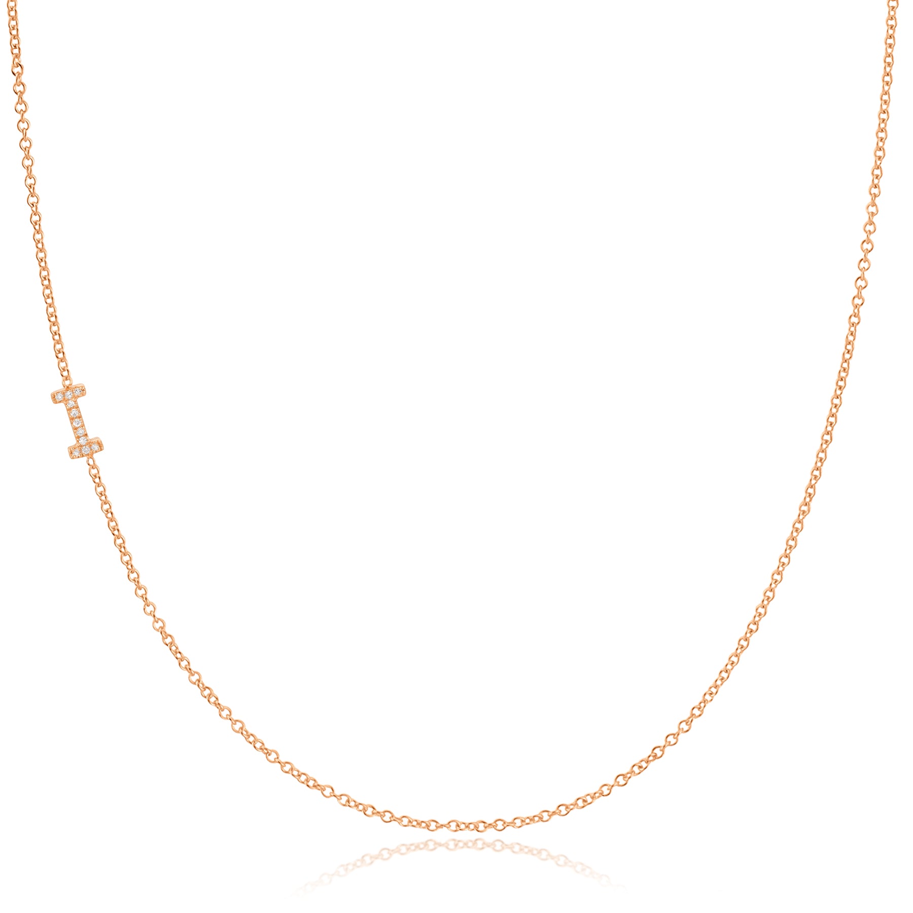 Pavé Diamond Initial Necklace by Maya Brenner – I in 14K Rose Gold on a Cable Chain