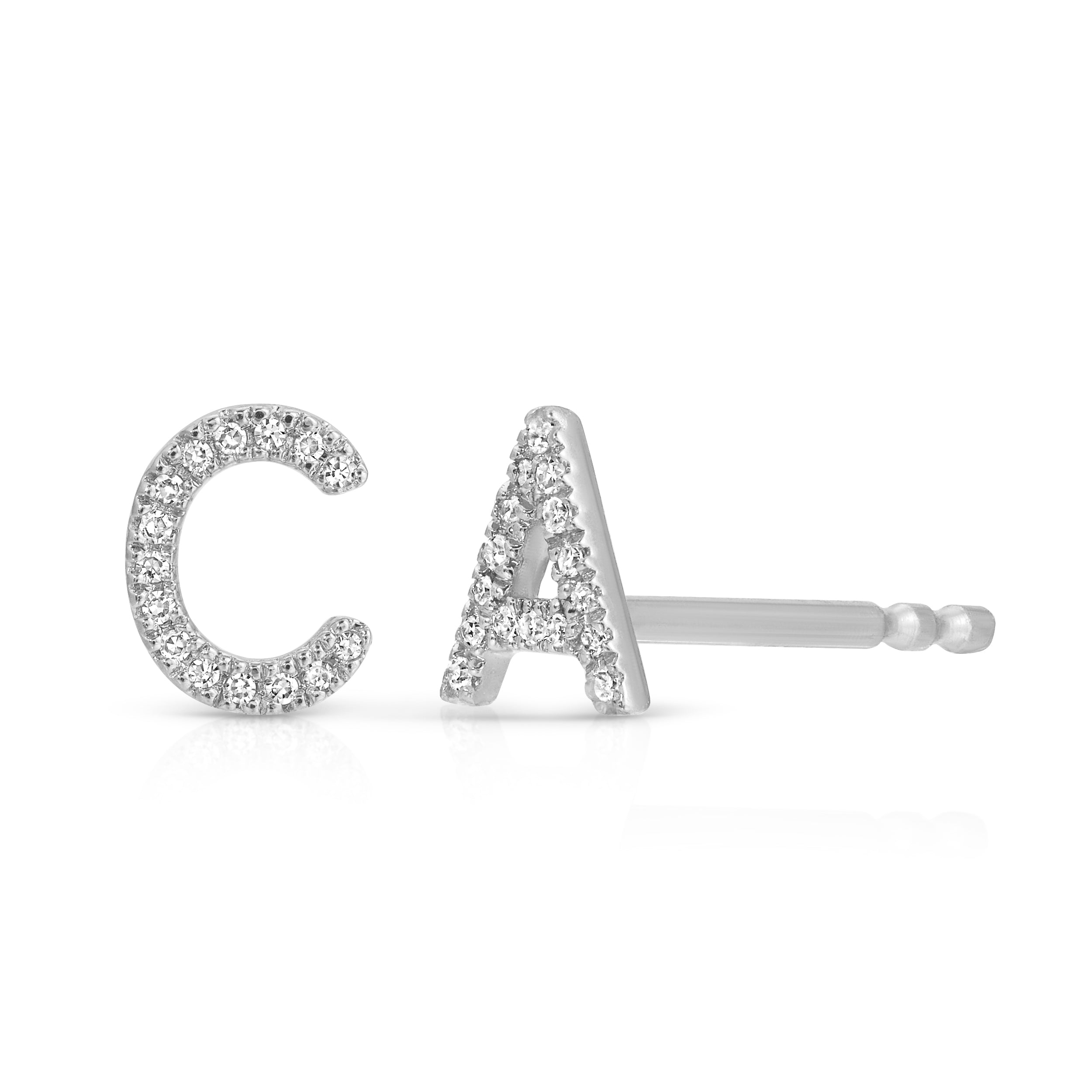 14K Gold Pavé Letter Stud